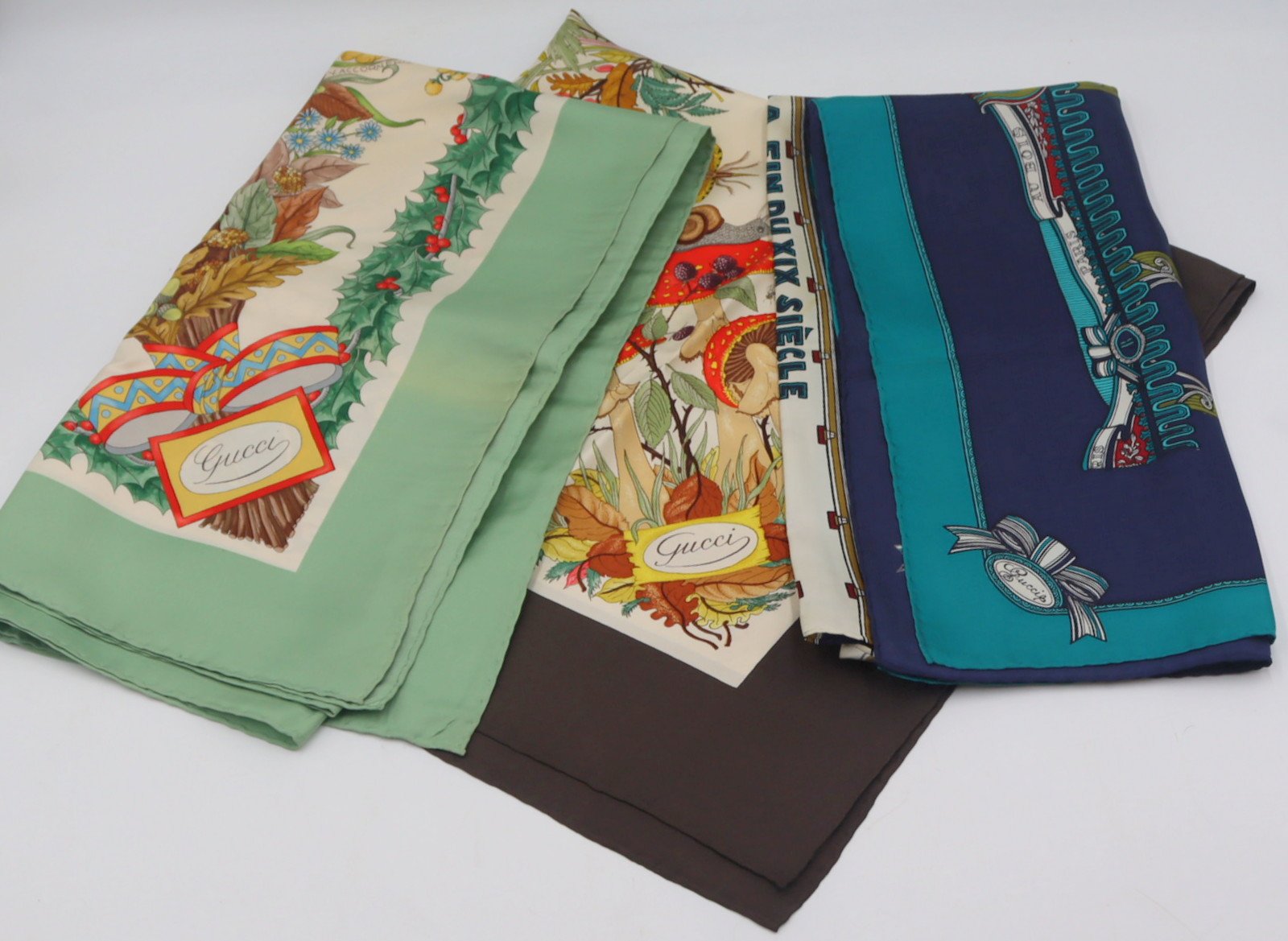 COUTURE. (3) GUCCI SILK SCARVES. Includes