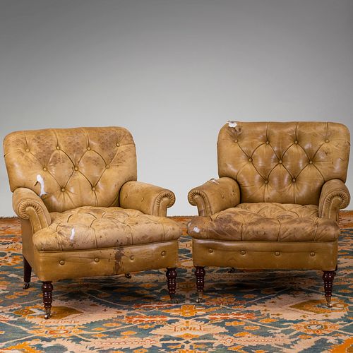 PAIR OF TUFTED LEATHER CLUB CHAIRS33 3bad09