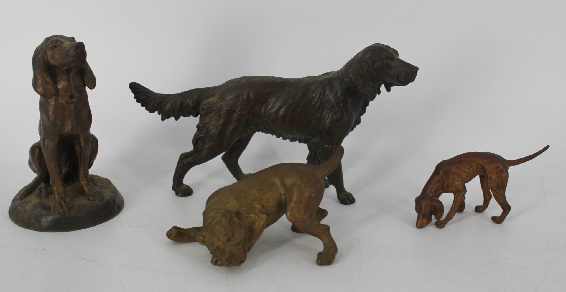 4 ANTIQUE CABINET BRONZE DOGS (1 SIGNED)