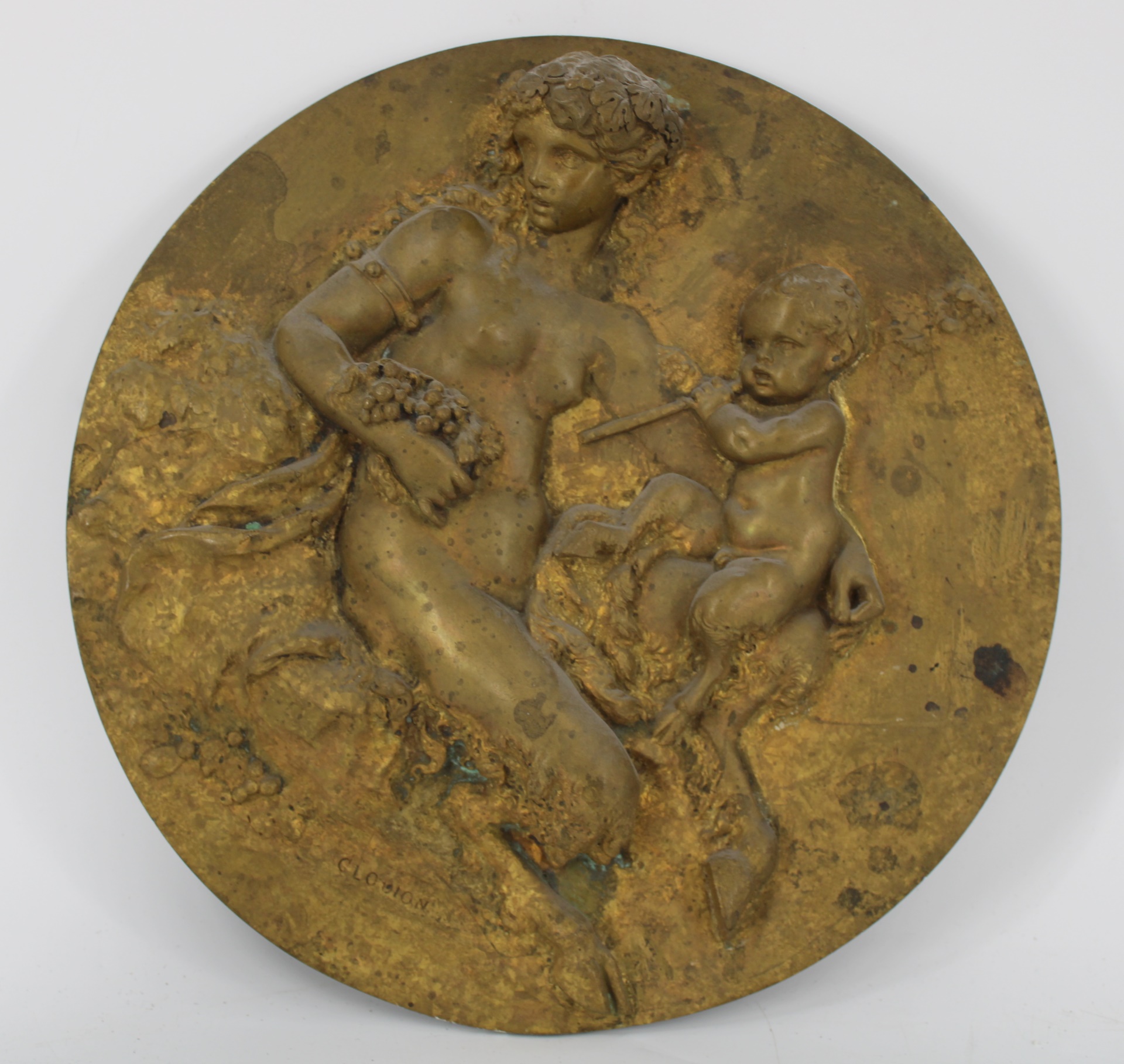 CLODION SIGNED GILT BRONZE RELIEF.