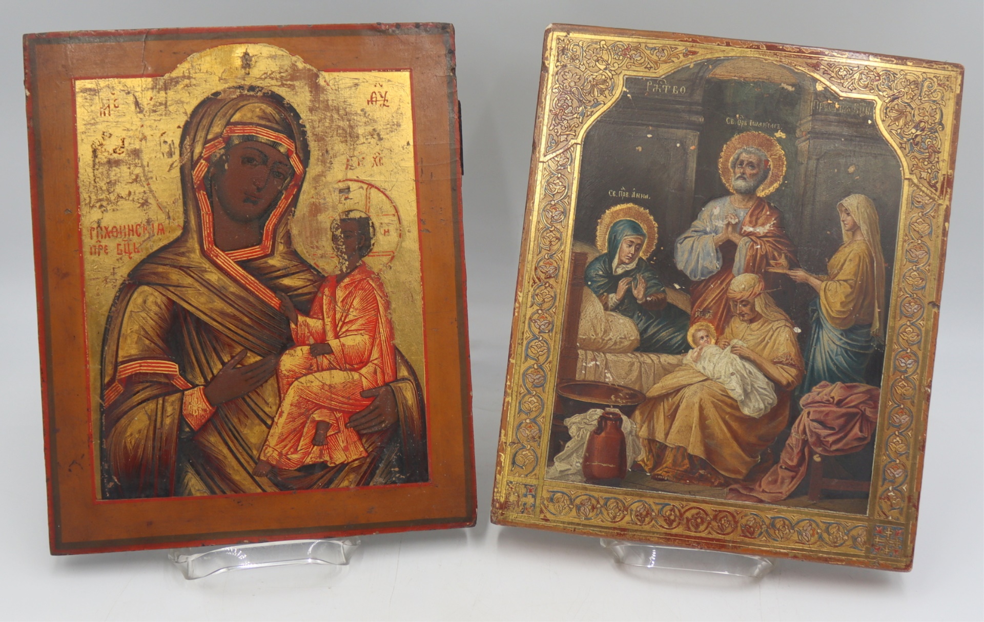  2 ANTIQUE ORTHODOX PAINTED ICONS  3bae42