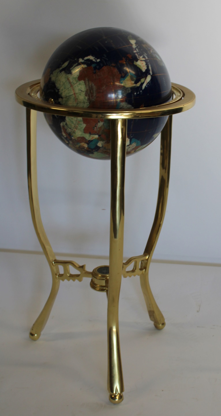 VINTAGE BRASS GLOBE ON STAND. Heavy,