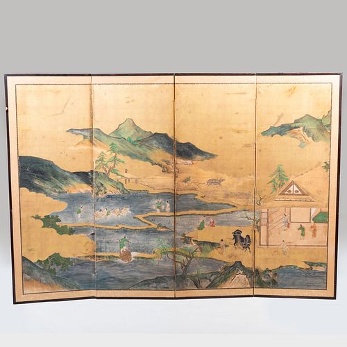 JAPANESE FOUR PANEL SCREENInk and