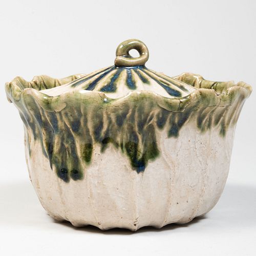 JAPANESE GLAZED EARTHENWARE LOTUS