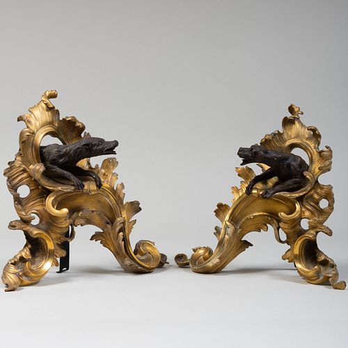 PAIR OF LOUIS XV STYLE GILT AND PATINATED-BRONZE