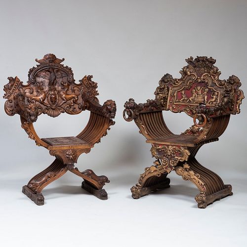 TWO ITALIAN MEDIEVAL STYLE CARVED 3baecd