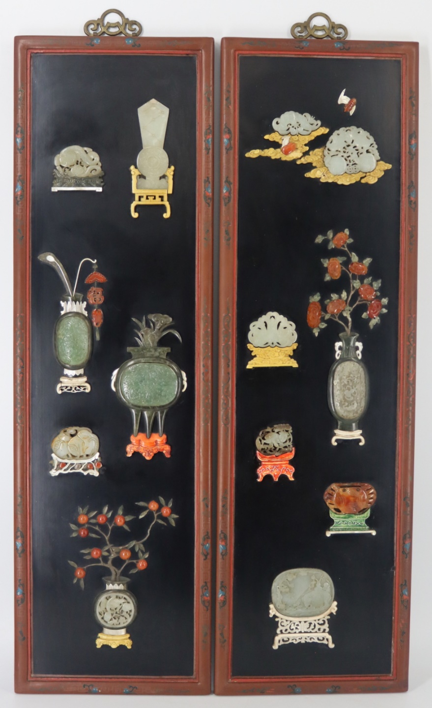 PAIR OF ASIAN PANELS INLAID WITH