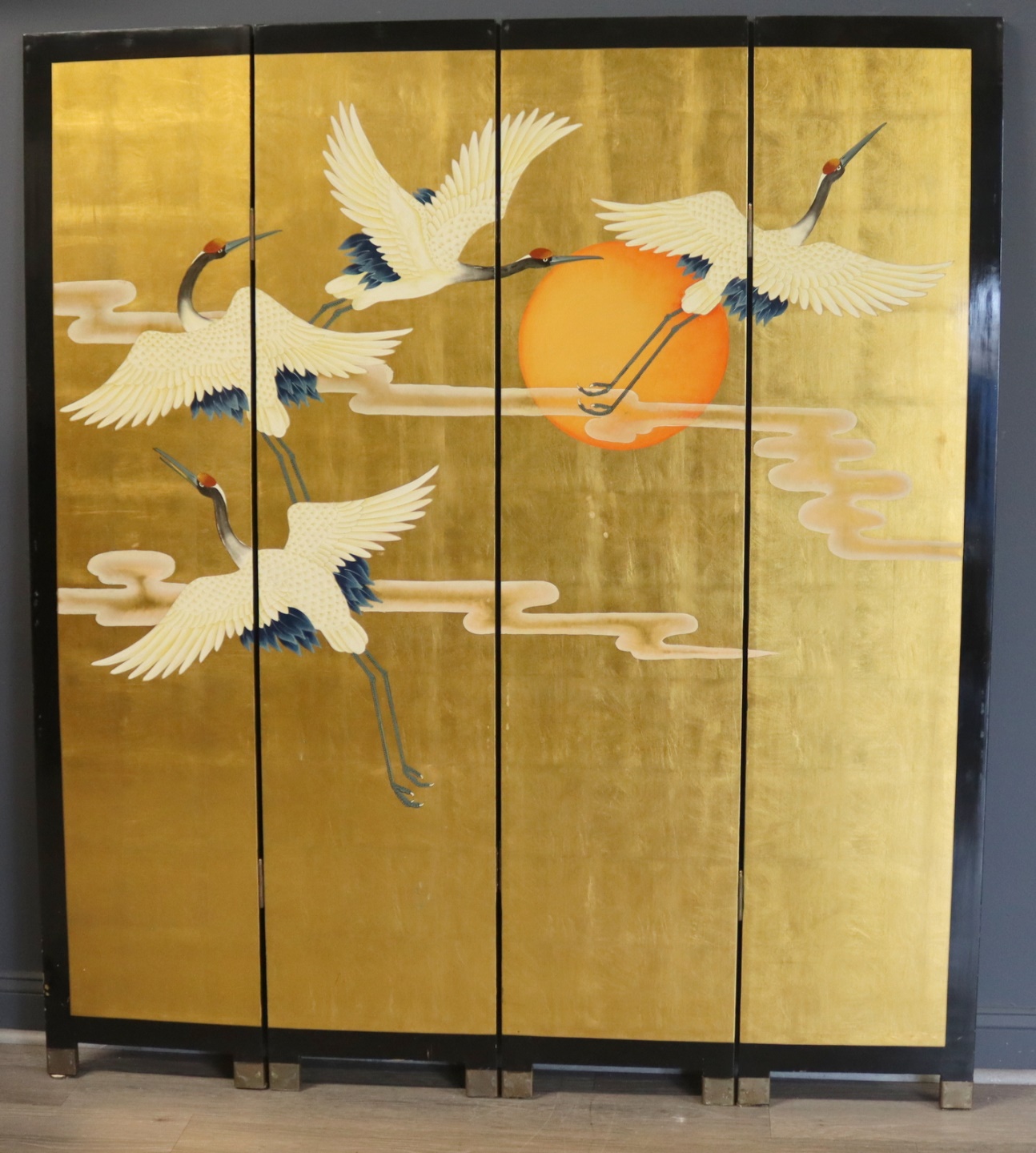 4-PANEL ASIAN LACQUERED AND GILT