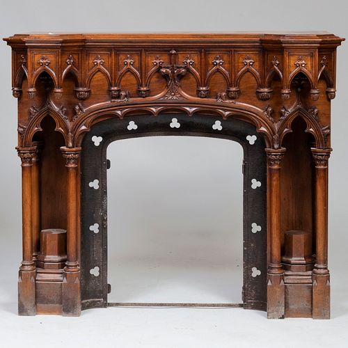 FRENCH NEO GOTHIC WALNUT MANTLEPIECEFitted 3baf54