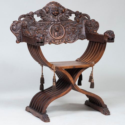 ITALIAN MEDIEVAL STYLE CARVED WALNUT 3baf55