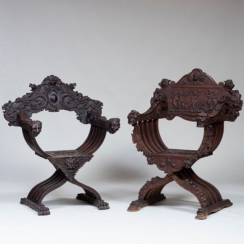 TWO ITALIAN MEDIEVAL STYLE CARVED 3baf70