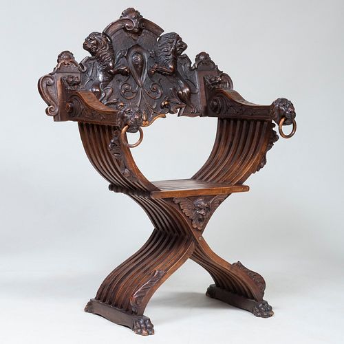 ITALIAN MEDIEVAL STYLE CARVED WALNUT 3baf6b