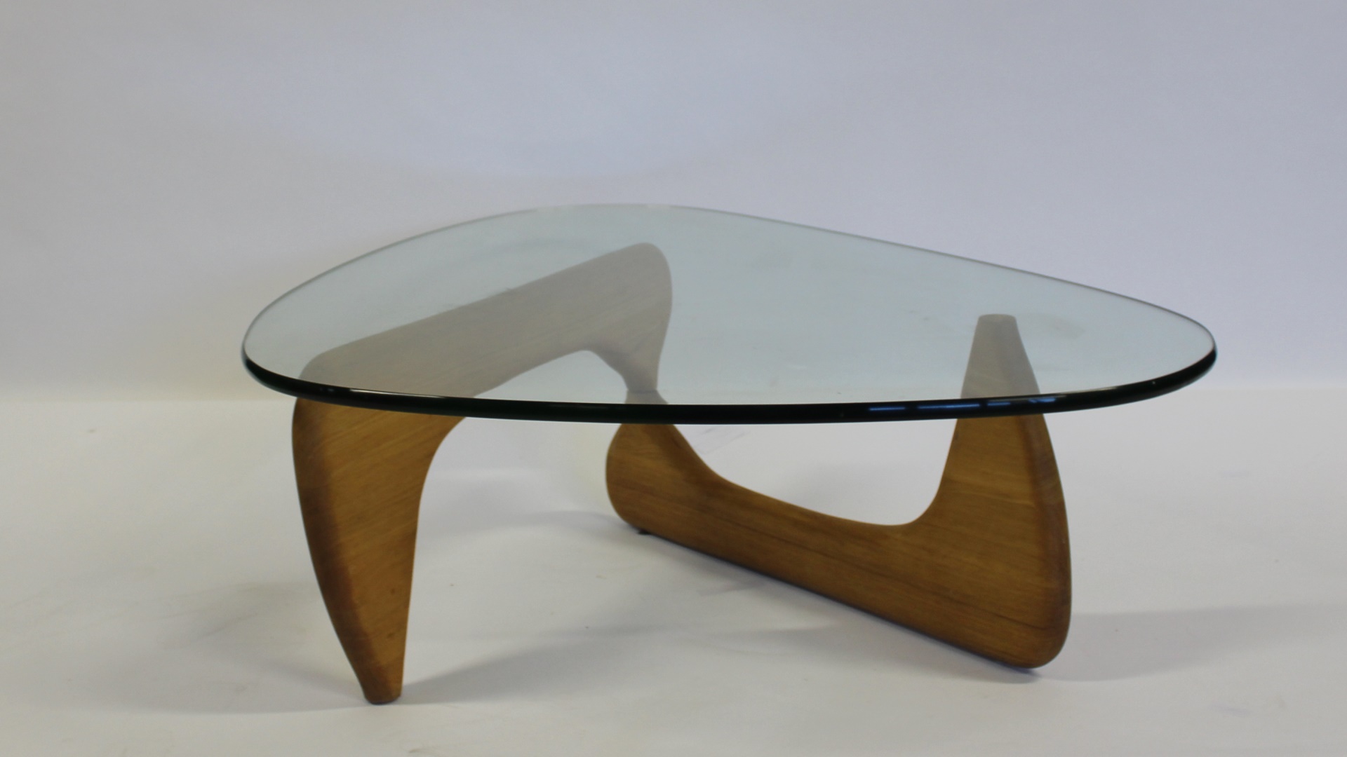 VINTAGE NOGUCHI STYLE GLASS TOP TABLE.