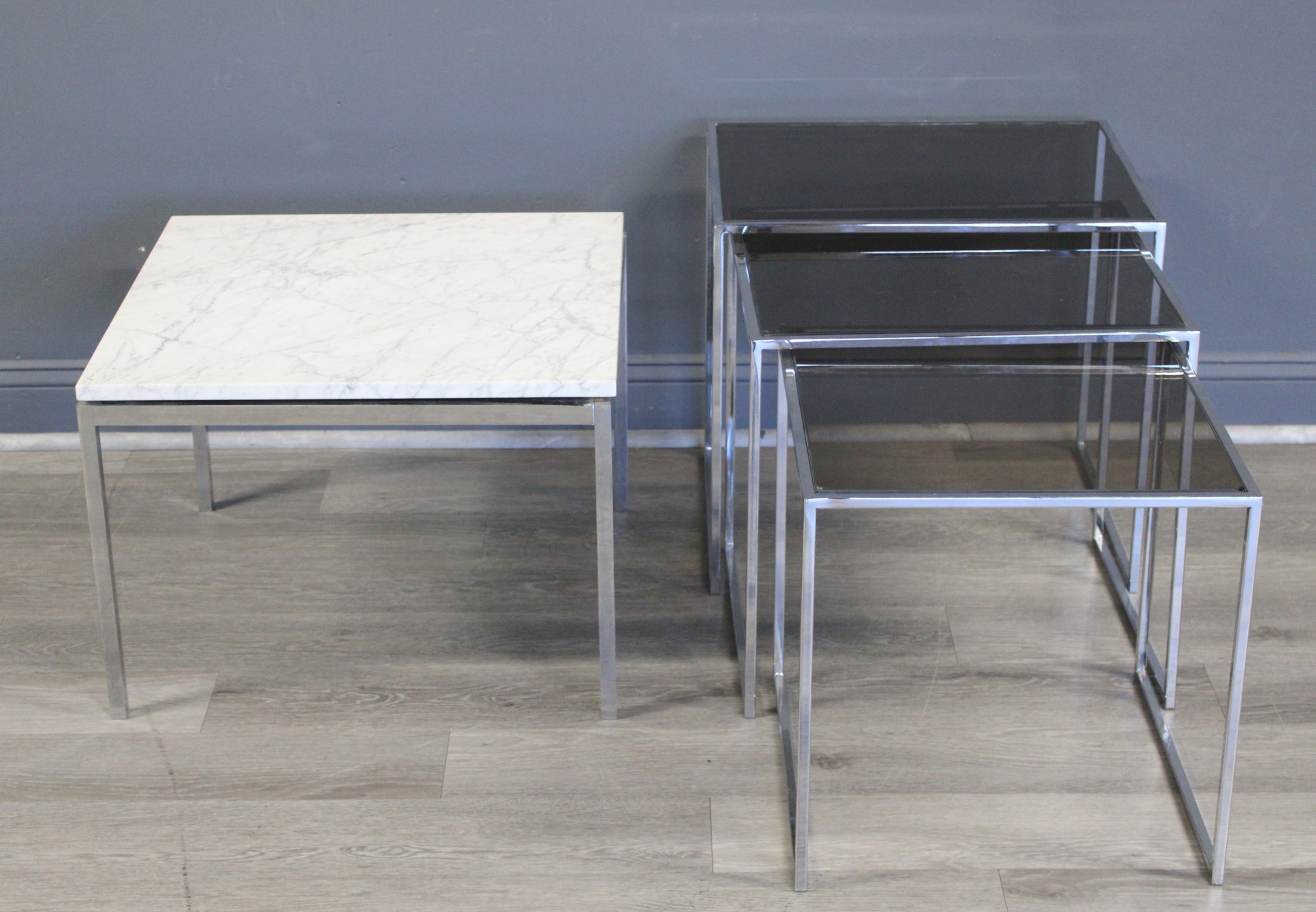 KNOLL CHROME NESTING TABLES TOGETHER