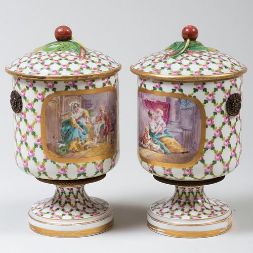 PAIR OF SEVRES STYLE VASES AND