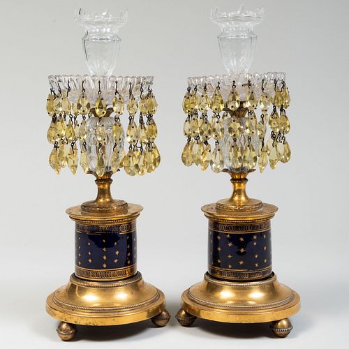 PAIR OF GILT-DECORATED COBALT GLASS