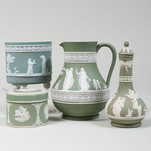 GROUP OF WEDGWOOD JASPERWARE GREEN GROUND