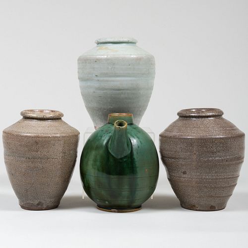 THREE CHINESE CELADON AND CRACKLE