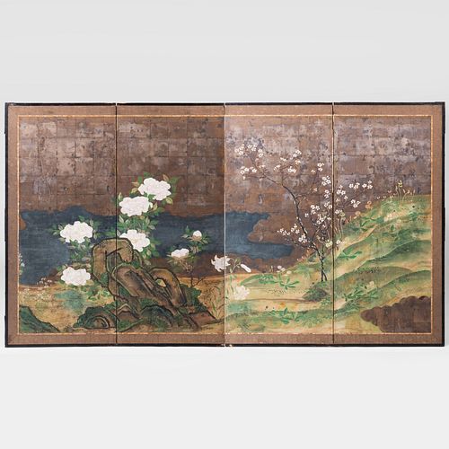 JAPANESE FOUR PANEL SCREENInk and