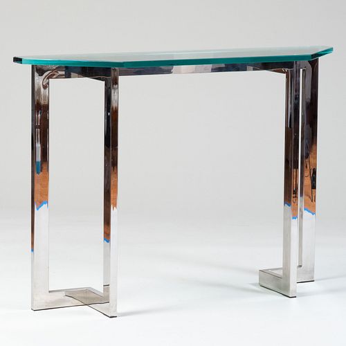 CONTEMPORARY CHROME AND GLASS CONSOLE 3bb1c9