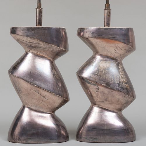 PAIR OF CONTEMPORARY SILVERED WOOD 3bb1df