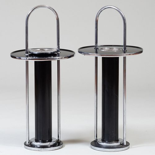 TWO ART DECO BLACK PAINTED METAL AND