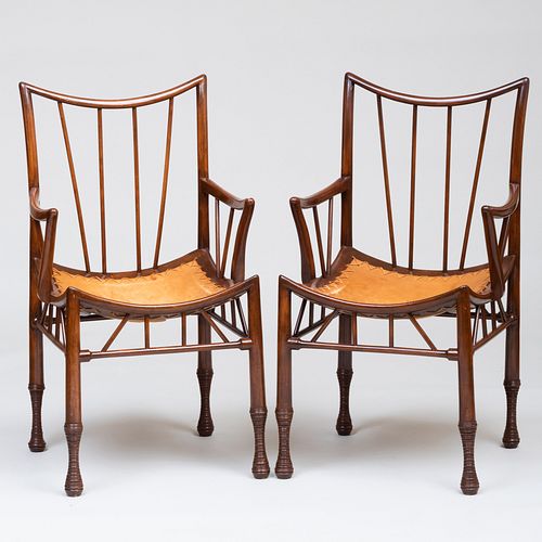 PAIR OF MODERN STAINED WOOD AND