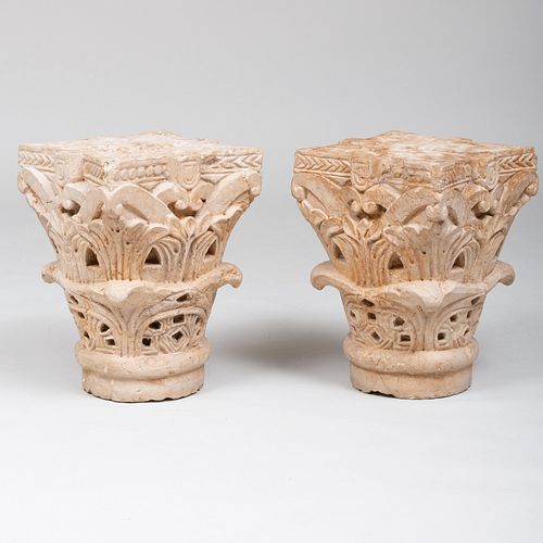 PAIR OF MEDIEVAL STYLE CARVED STONE 3bb2de