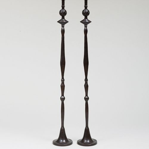 PAIR OF BRONZE FLOOR LAMPS, IN