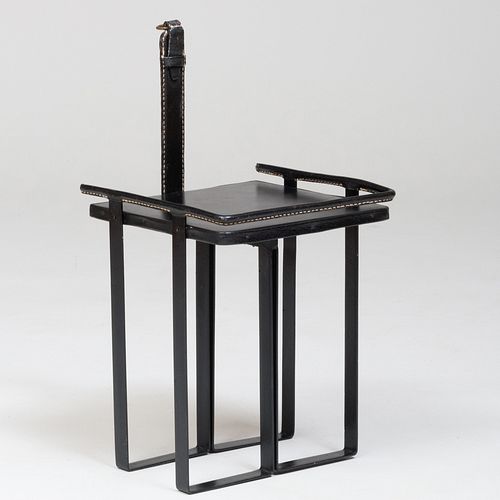 BLACK LEATHER AND METAL LOW TABLE  3bb30d