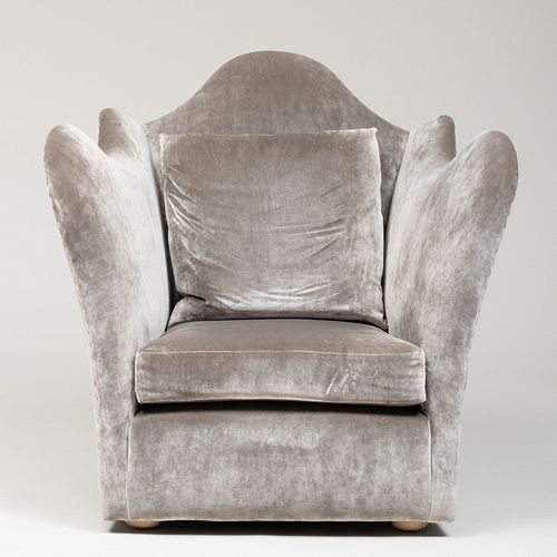 CONTEMPORARY GREY SILK VELVET UPHOLSTERED 3bb344