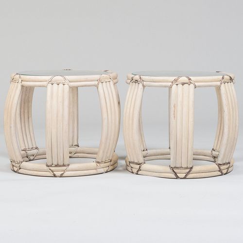 PAIR OF PAINTED BAMBOO AND GLASS 3bb361
