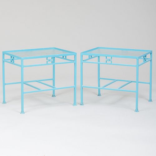 PAIR OF BLUE PAINTED METAL AND