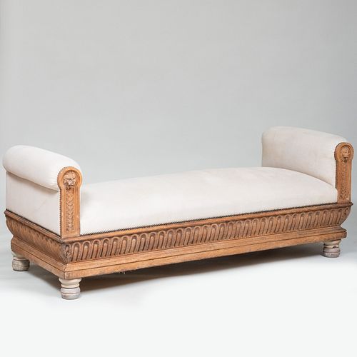 BAROQUE STYLE CARVED OAK AND LINEN