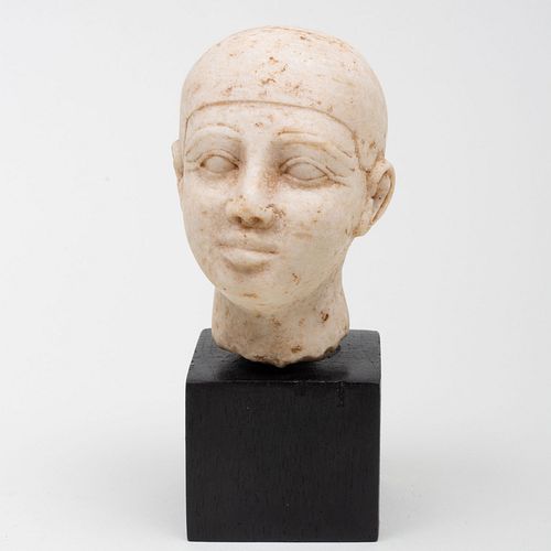 EGYPTIAN CARVED WHITE MARBLE HEAD