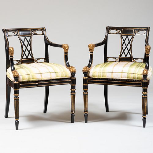 PAIR OF REGENCY PAINTED AND PARCEL-GILT