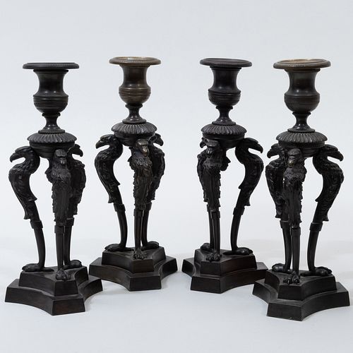 SET OF FOUR REGENCY BRONZE CANDLESTICKS9 3bb42d