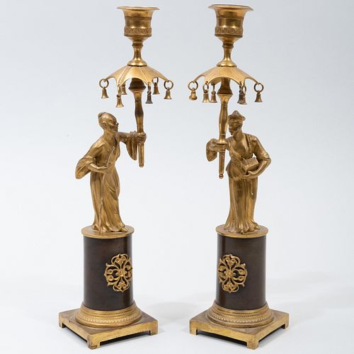 PAIR OF LATE REGENCY GILT AND PATINATED