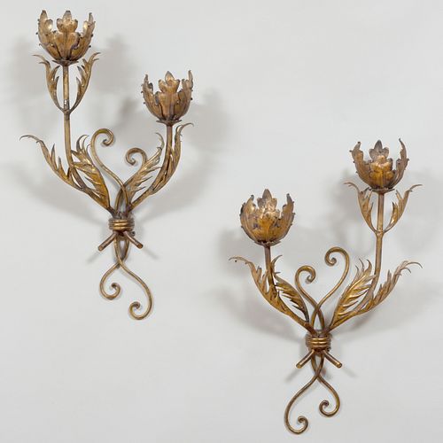PAIR OF FRENCH GILT-METAL TWO-LIGHT