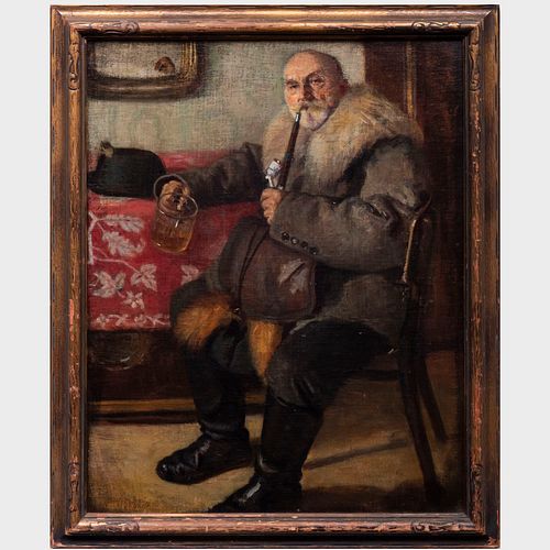 GERMAN SCHOOL: OLD MAN WITH PIPEOil