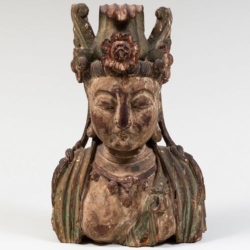 CHINESE POLYCHROME WOOD BUST OF 3bb608