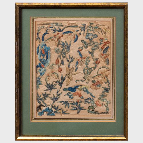 GROUP OF FIVE CHINESE SILK EMBROIDERY