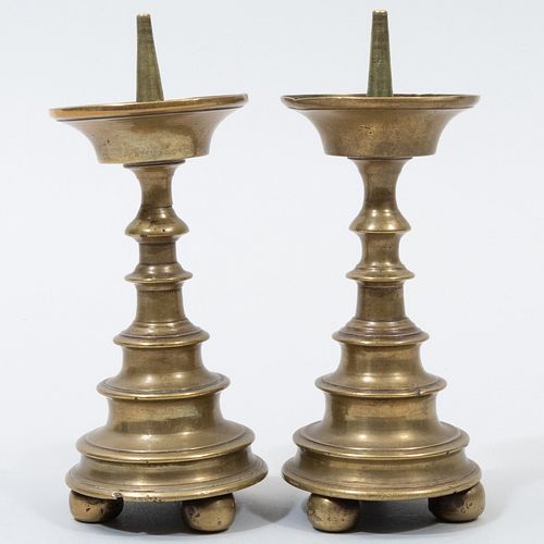 PAIR OF DIMINUTIVE BRASS PRICKET