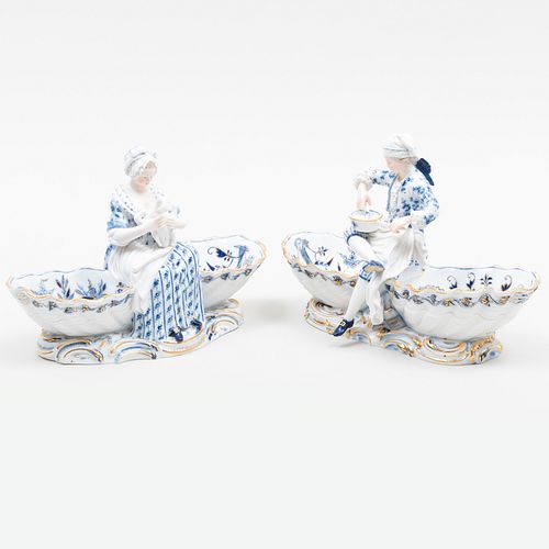 PAIR OF MEISSEN PORCELAIN FIGURAL SWEETMEAT