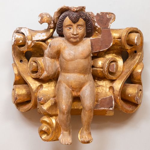 SPANISH COLONIAL GILTWOOD FIGURAL 3bb673