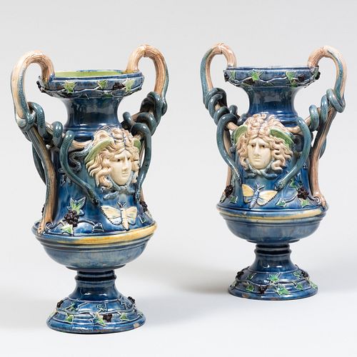 PAIR OF ITALIAN MAJOLICA URNSUnmarked 14 3bb77d