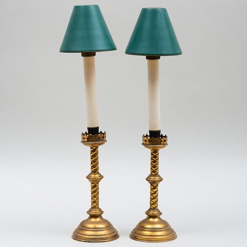 PAIR OF GOTHIC BRASS CANDLESTICKS 3bb82d