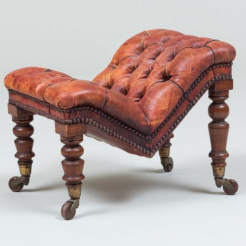 VICTORIAN MAHOGANY AND TUFTED LEATHER