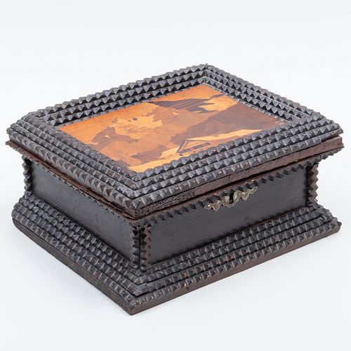 TRAMP ART TABLE BOX WITH MARQUETRY