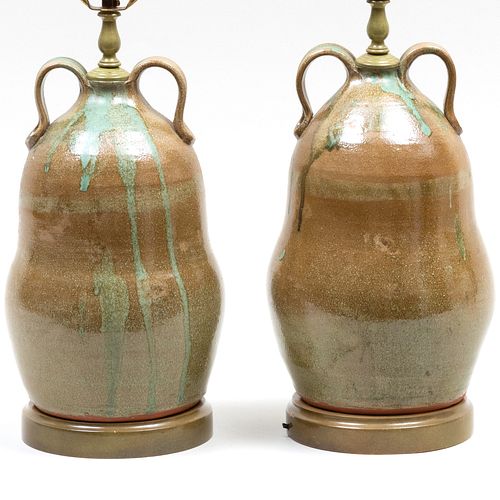 PAIR OF GLAZED EARTHENWARE JARS 3bb8ad